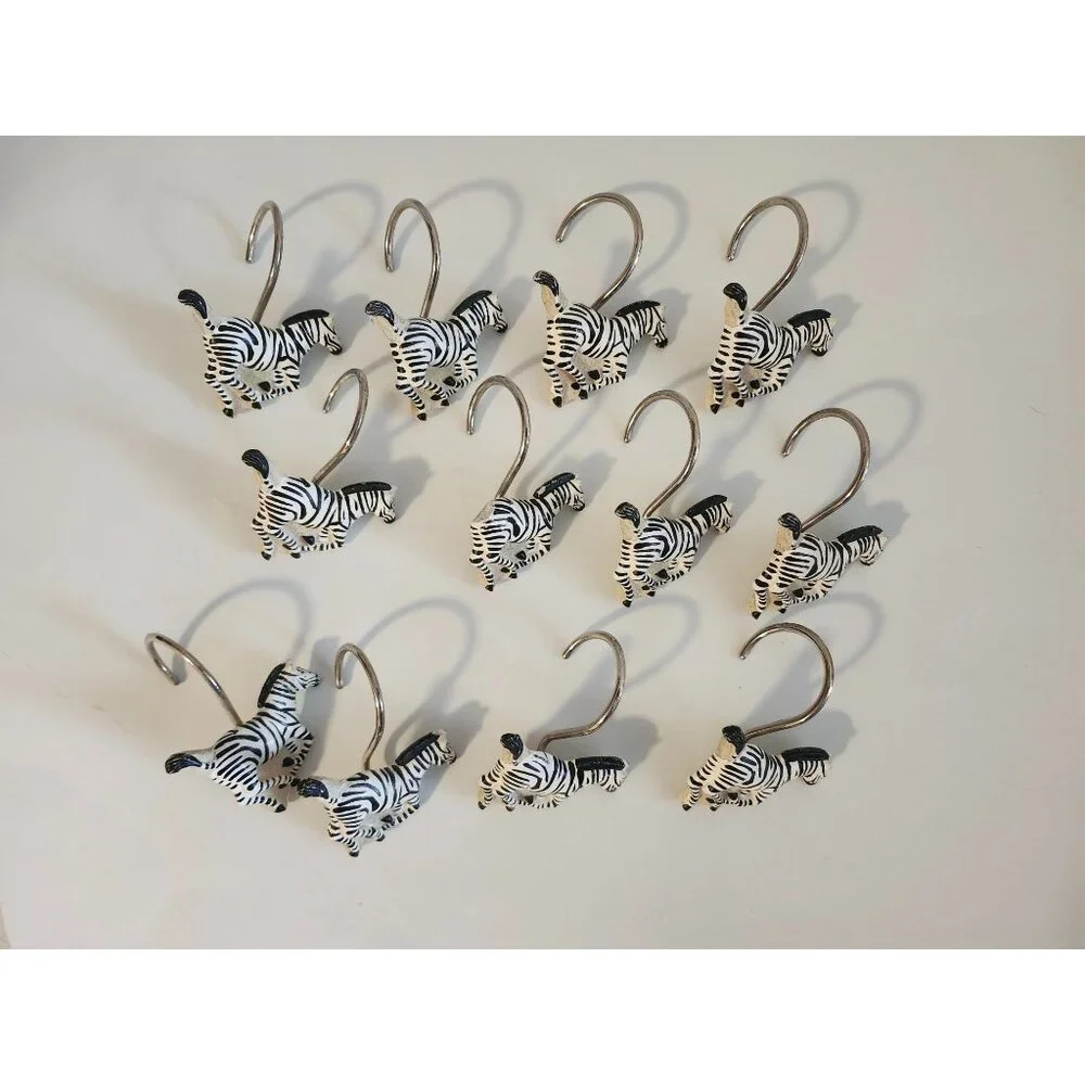 Shower Curtain 12 Zebra Hooks Decorative Safari